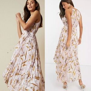TED BAKER | DIXXIE PLEATED PRINTED SLEEVELESS FLORAL HIGH LOW MAXI DRESS SIZE 4